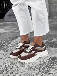 Кросівки Cova, натуральна замша/сітка, беж/шоколад