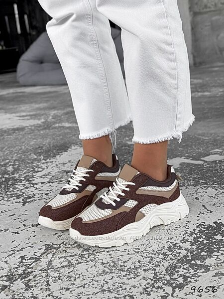 Кросівки Cova, натуральна замша/сітка, беж/шоколад