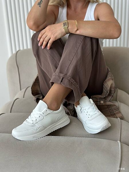 Кросівки, натуральна пресс шкіра, білі