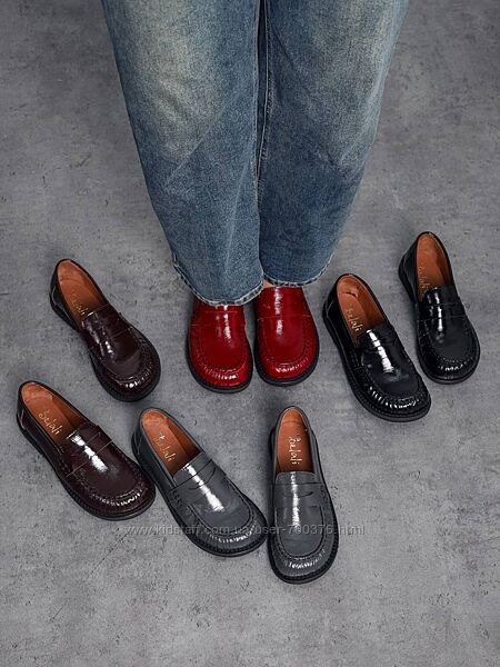 Туфлі - лофери з анатомічною колодкою, лаковані, чорні/марсал/вишневі/сірі