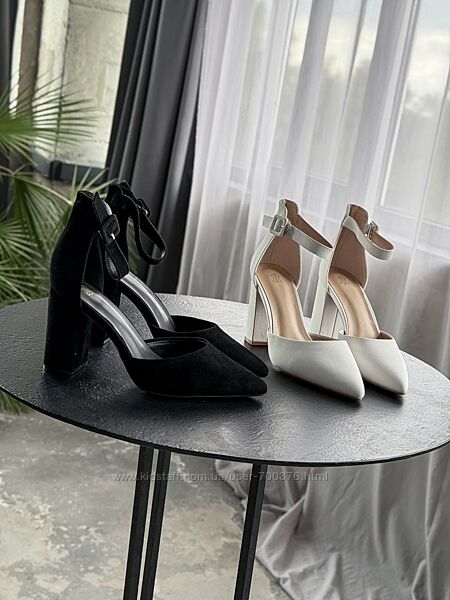 Туфлі Dina, натуральна шкіра/замша, білі/чорні