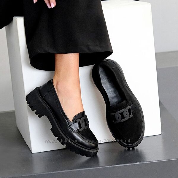 Лофери Fox, натуральна шкіра/замша, чорні