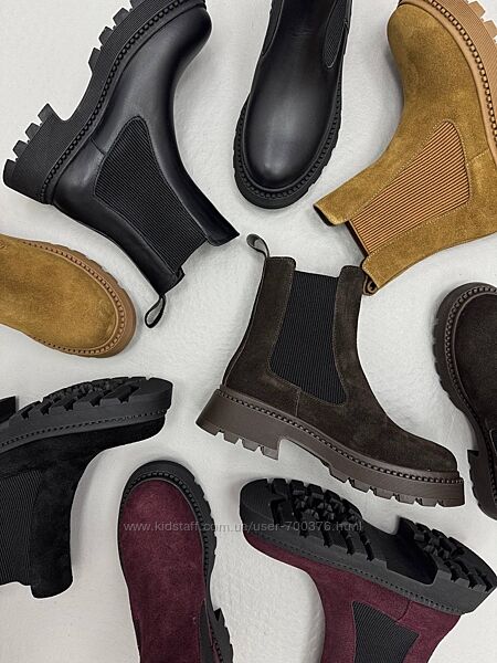 Челсі демі, натуральна замша/шкіра, бордо/чорні/коричневі/руді