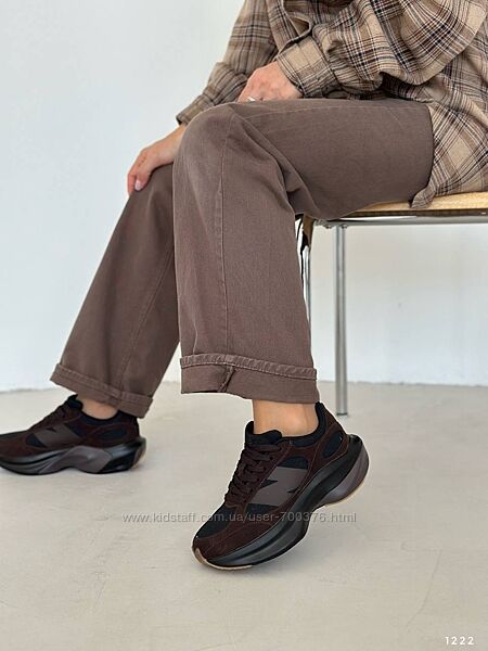 Кросівки N на платформі, натуральна замша/текстиль, шоколад