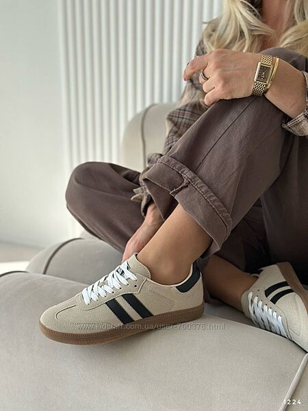 Базові кеди в стилі бренду, натуральний нубук, беж