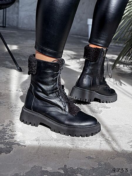 Черевики демі Erin, натуральна шкіра/барашек, чорні