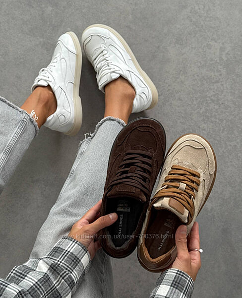 Преміальні анатомічні Кеди Olli Shoes, замша/шкіра, беж/білі/шоколад