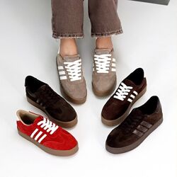 Кросівки Isera, натуральна замша/шкіра, шоколад/червоні/капучіно