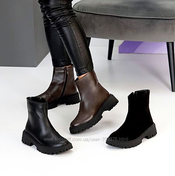 Черевики Kinda, натуральна шкіра/замша, шоколад/чорні, демі/зима