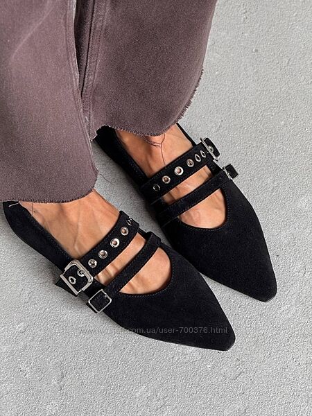 Стильні балетки NikArt, натуральна замша, чорні