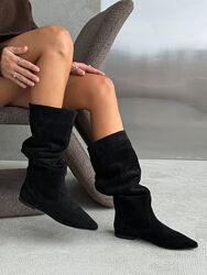 Гостроносі Чоботи NikArt, натуральна замша, чорні, демі