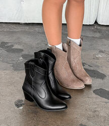 Черевики ковбойки Sent демі, натуральна замша/шкіра, беж/чорні