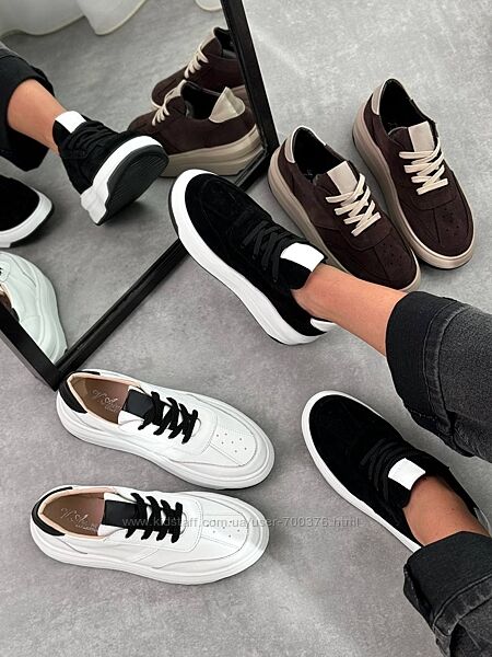 Кросівки Viego, натуральна шкіра/замша, чорні/білі/шоколад