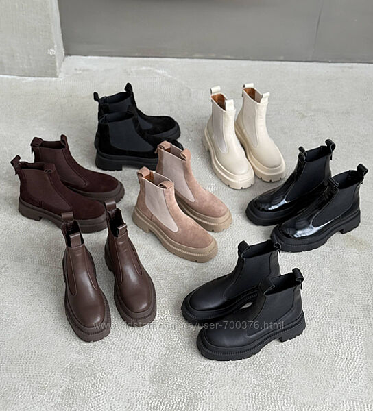 Челсі NikArt, замша/шкіра/лак, чорні/кашемір/шоколад/лотос, демі/зима