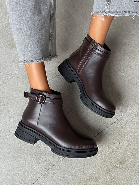Черевики Top, натуральна шкіра, шоколад, демі/зима