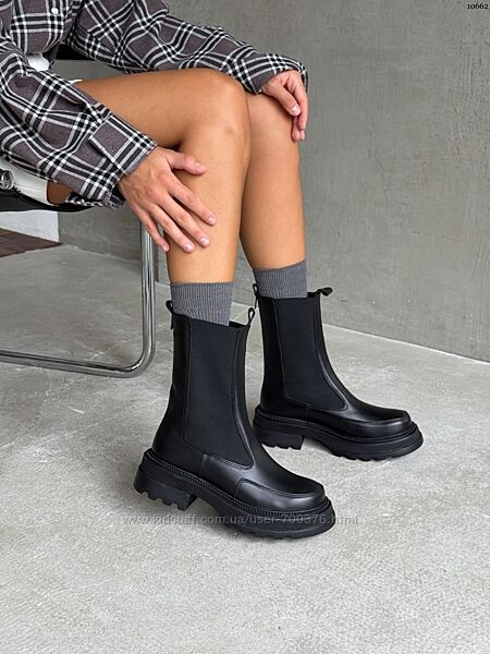 Черевики Челсі, натуральна шкіра, чорні, демі/зима