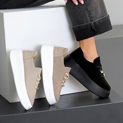 Кеди Andia, натуральна шкіра/замша, беж/чорні