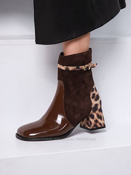 Демісезонні черевики, натуральна лакова шкіра/замша, шоколад