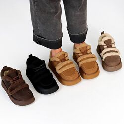 Кросівки - Уггі Teona, натуральна замша/хутро Тедді, шоколад/camel/чорні