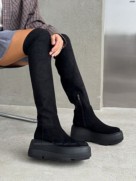 Ботфорти Lirio, натуральна замша/замшевий стрейч, чорні