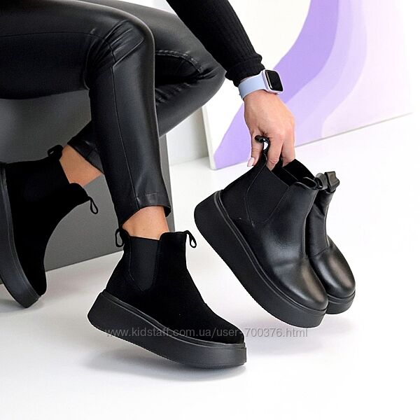 Черевики Krons демі, натуральна шкіра/замша, чорні