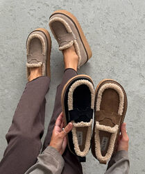 Сноубутси с хутром Teddy, натуральна замша, чорні/коричневі/беж