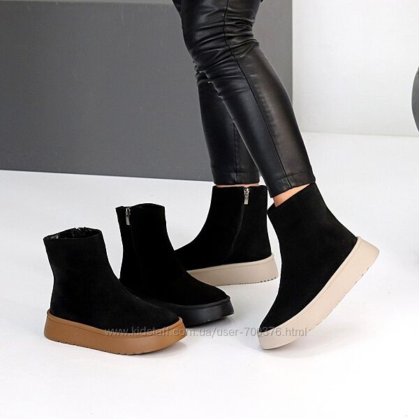 Черевики Ramila демі, натуральна замша, чорні/карамель/беж