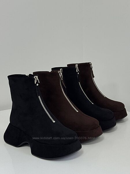 Черевики LM демі, на платформі, чорні/шоколад