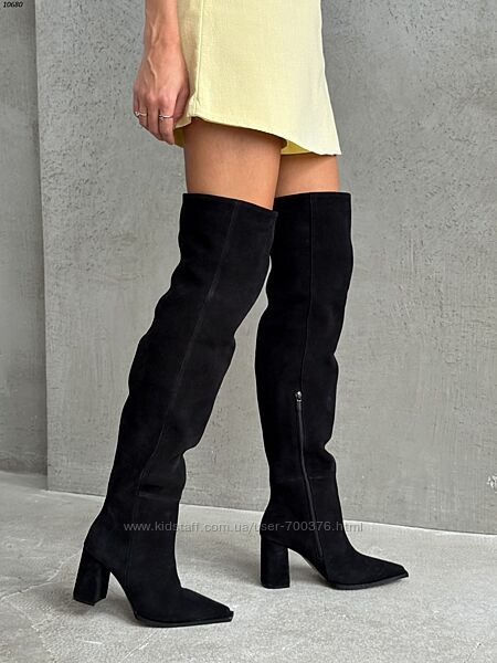 Ботфорти, натуральна замша, чорні, демі/зима