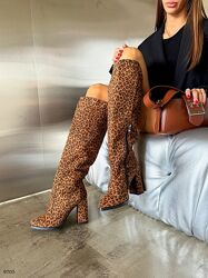 Чоботи з обтяжним підбором, натуральна замша, леопард, демі/зима