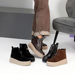 Черевики Stels зима, натуральна шкіра/замша, чорні/шоколад
