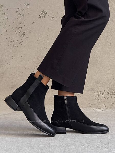 Класичні черевики демі, натуральна замша/шкіра, чорні
