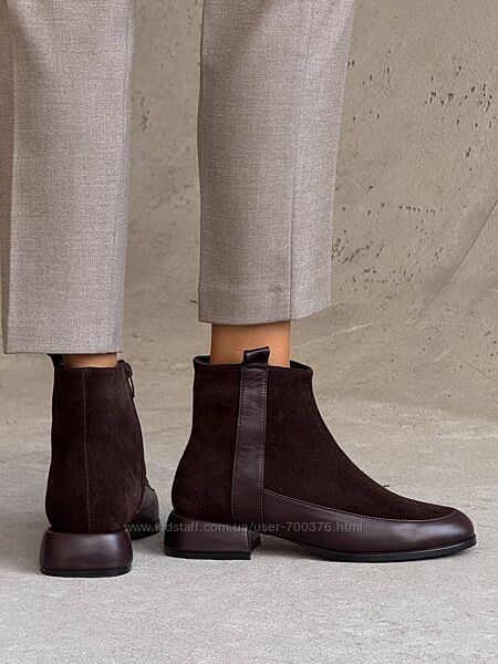Класичні черевики демі, натуральна замша/шкіра, шоколад