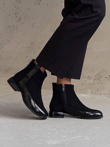 Класичні черевики демі, натуральна замша/лак, чорні