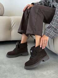 Зимові Черевики з відворотом Auris, натуральна замша, шоколад