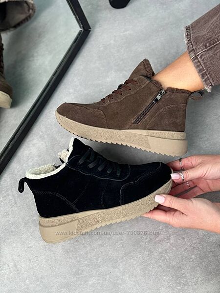 Черевики Melinda зима, натуральна замша, шоколад/чорні