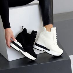 Снікерси Stars зима, чорні/білі