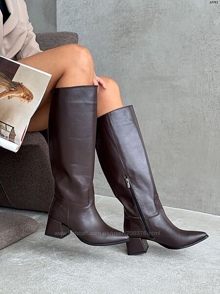 Чоботи, натуральна шкіра, шоколад, демі/зима