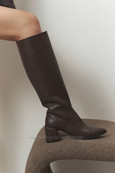 Чоботи демісезонні, натуральна шкіра, шоколад