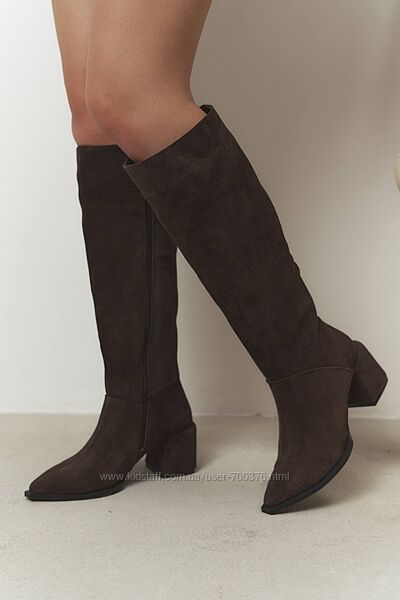 Чоботи демісезонні, натуральна замша, шоколад