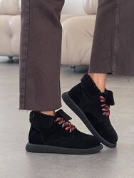 Зимові черевики barefoot, натуральна замша, чорні