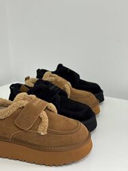 Сноубутси на липучці з хутром Teddy, натуральна замша, руді/чорні