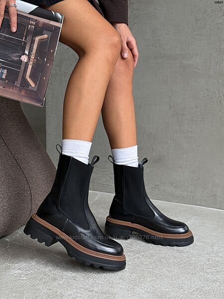 Черевики Челсі, натуральна шкіра, чорні, демі/зима