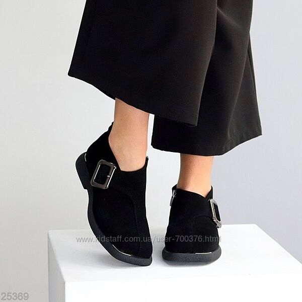 Туфлі Belle, натуральна замша, чорні, всередині - фліс