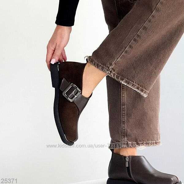 Туфлі Belle, натуральна шкіра/замша, шоколад, всередині - фліс