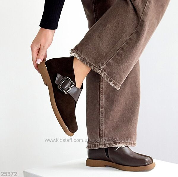 Туфлі Belle, натуральна замша/шкіра, шоколад, всередині - фліс