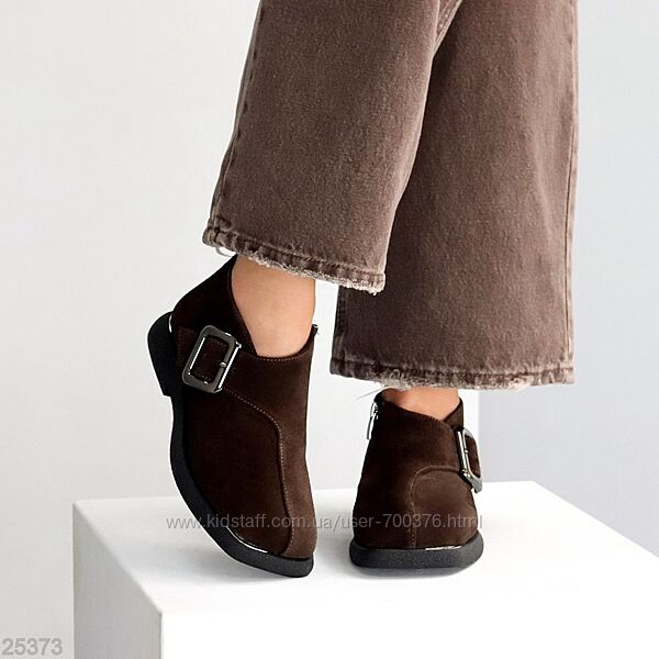 Туфлі Belle, натуральна замша, шоколад, всередині - фліс