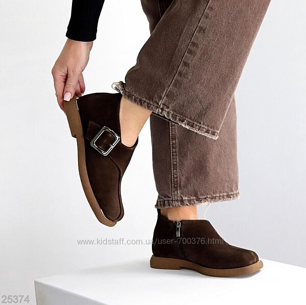 Туфлі Belle, натуральна замша, шоколад, всередині - фліс