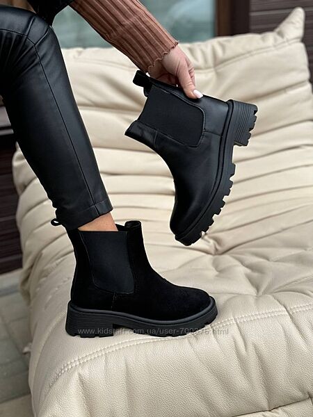 Черевики Solo демі, натуральна шкіра/замша/єластичні вставки, чорні