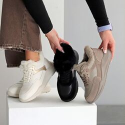 Кросівки зима Sendra, натуральна шкіра/замша, беж/чорні